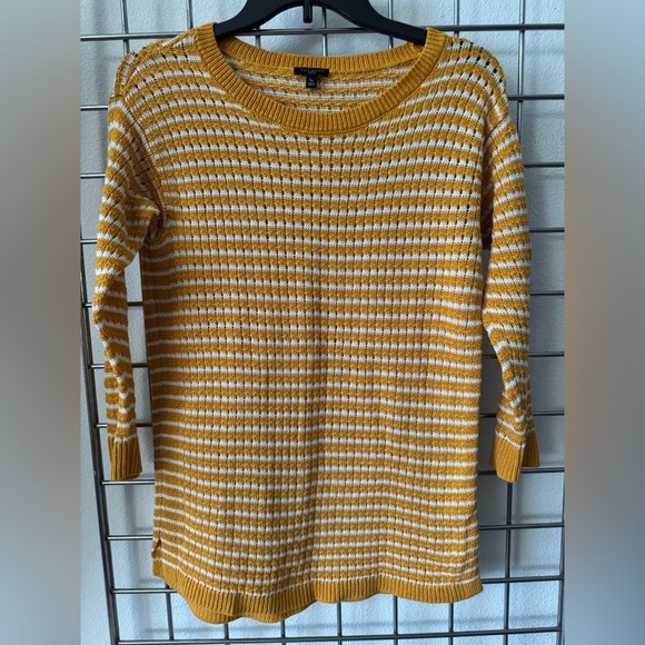 Talbots Sweaters - TALBOTS Petite Striped Mustard and White Women's Sweater Size SP